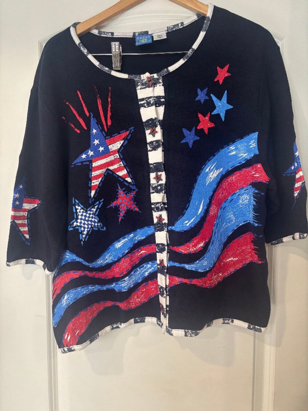 Vintage Onque Casuals 4th of July Patriotic Cardigan Sweater Womens XL Cotton